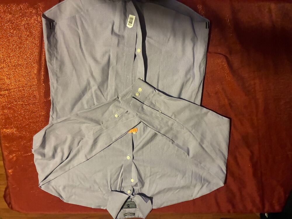 Black Brown 1826 Dress Shirt Mens 15.5 Micro Check Light Blue Button Up
